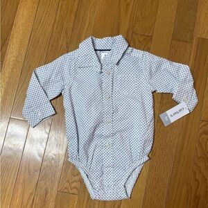 Carter's White and Blue patterned Baby dress Shirt/ body suit NWT 9months